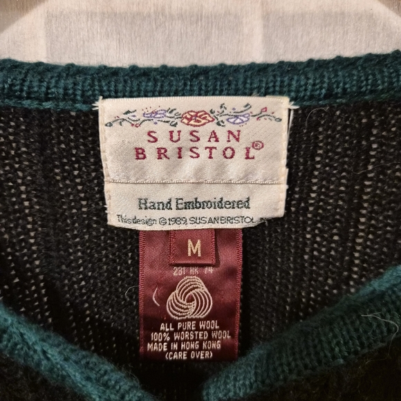 Vintage 1989 Susan Bristol Wool Knit Cardigan Sz M - Picture 8 of 11